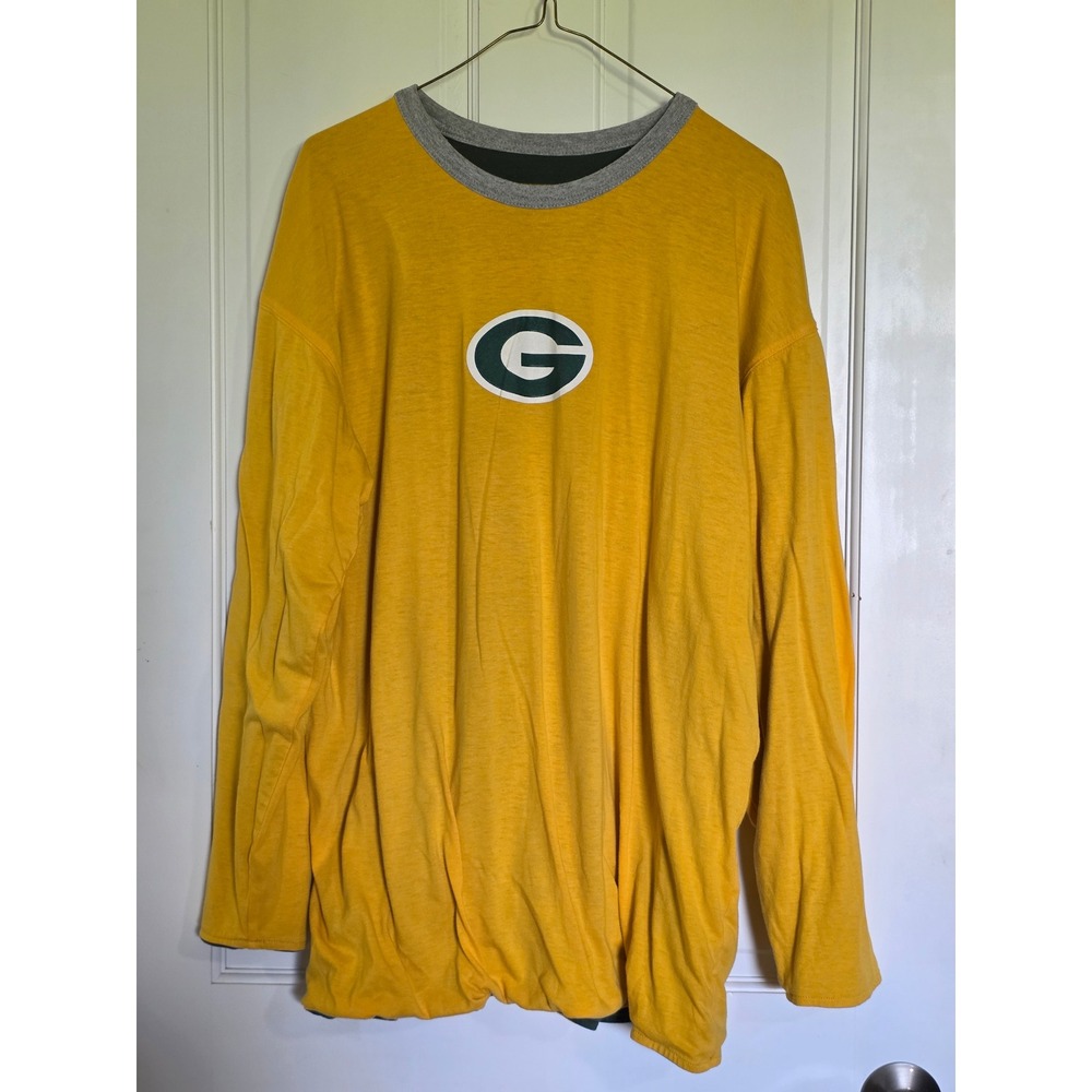 NFL Green Bay Packers Reversible Long Sleeve Shirt Mens XL Green Yellow Ringer